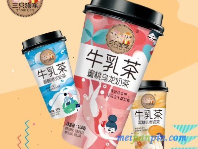 三只猫咪牛乳茶热卖休闲冲调饮料饮品批发代理 30杯100克