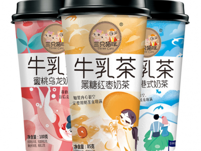 三只猫咪牛乳茶热卖休闲冲调饮料饮品批发代理