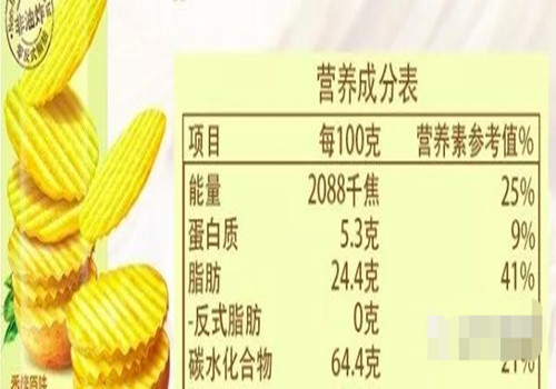 某非油炸薯片营养成分表